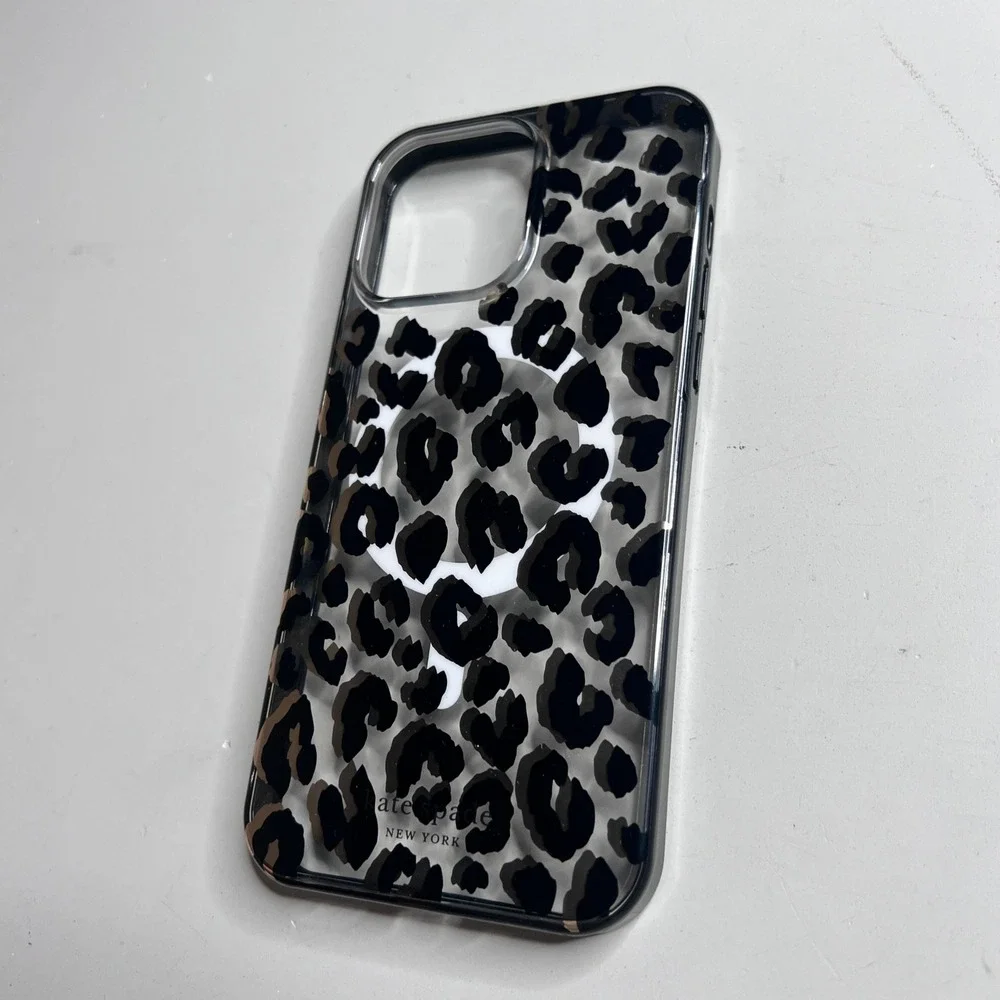 Kate Spade iPhone 14‎ Pro Max Case Leopard Print MagSafe Clear Black Grey